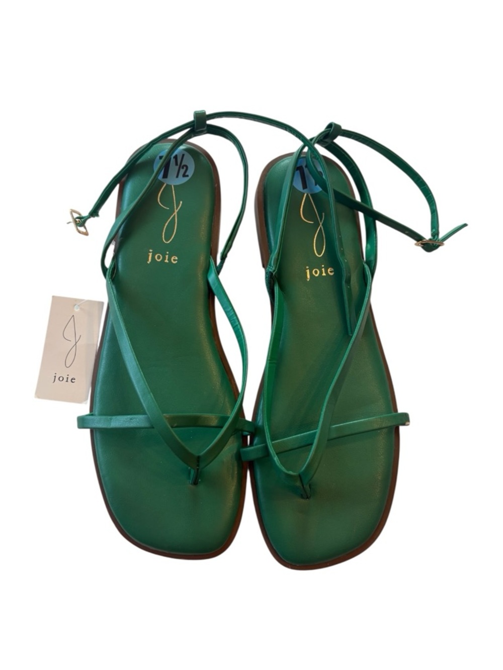 Joie Green Strappy Ankle Tie Flat Sandals Size 7.5 NWT Summer Chic